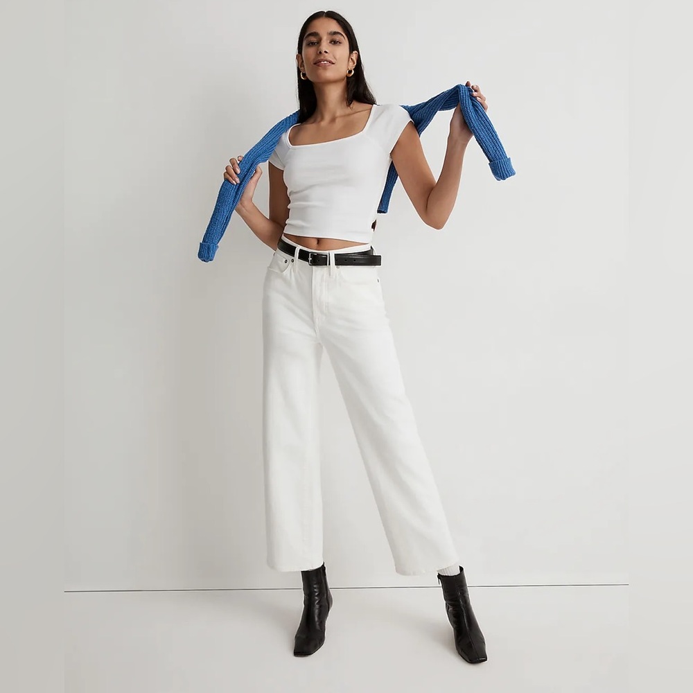 madewell perfect vintage wide leg crop, white, size 27